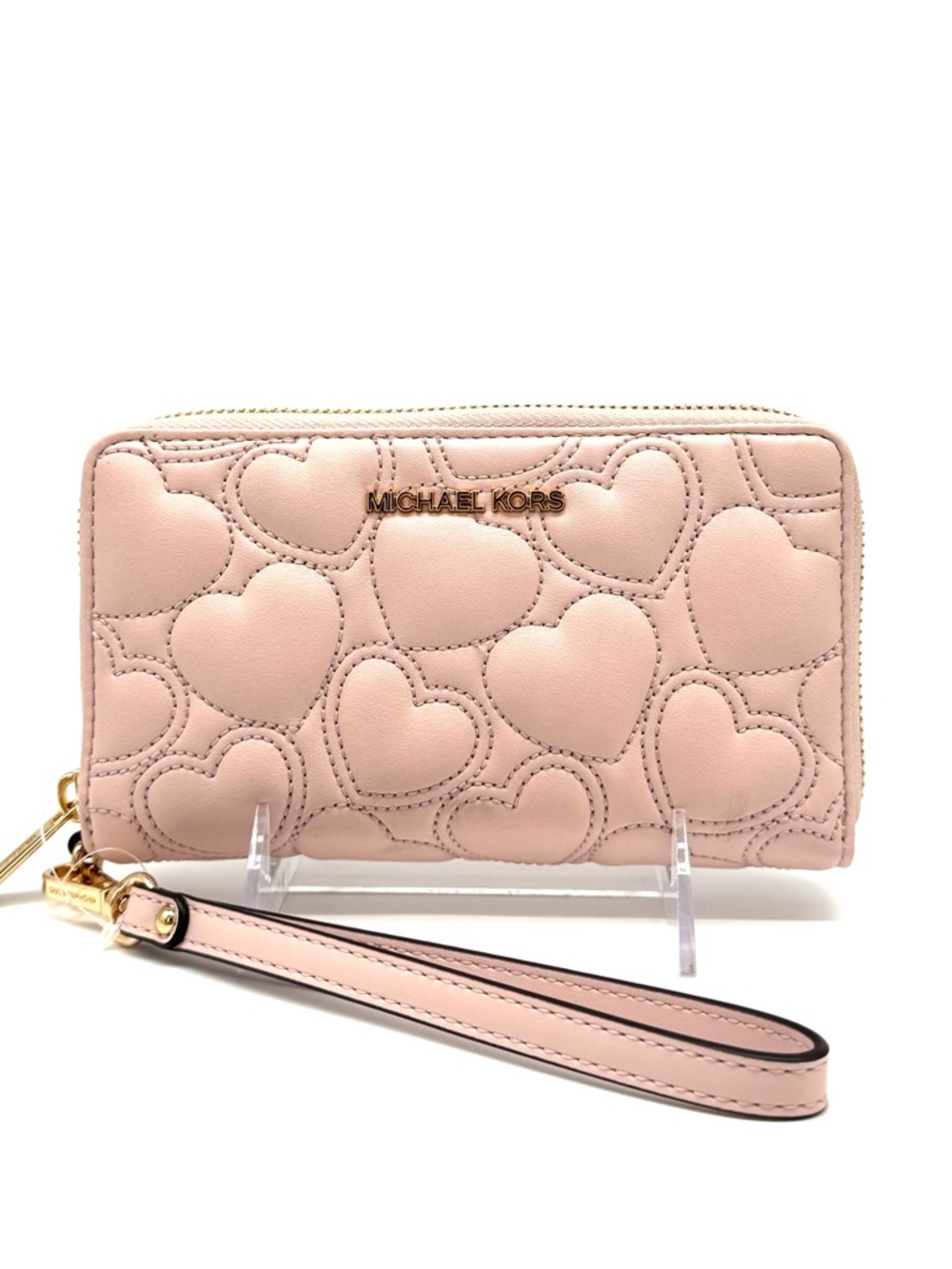 Michael Kors Large Quilted Heart Flat MF Phone Case Wallet Powder Blush - Picture 3 of 9